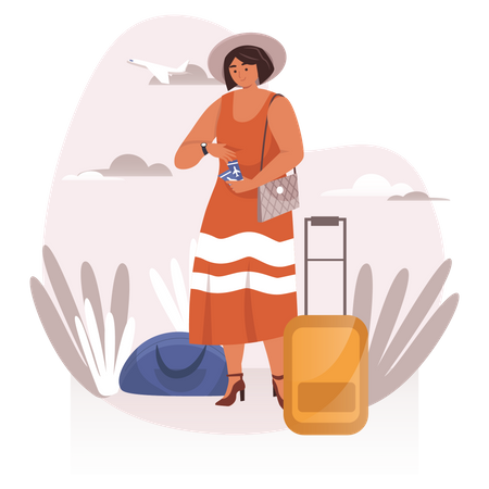 Touristin mit Gepäck und Ticket  Illustration