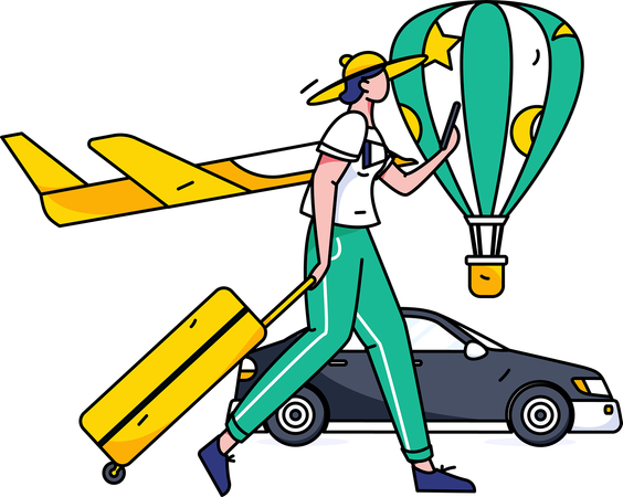 Touristin nimmt Taxi  Illustration