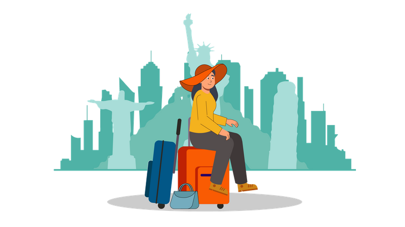 Touristin wartet am Reiseort  Illustration