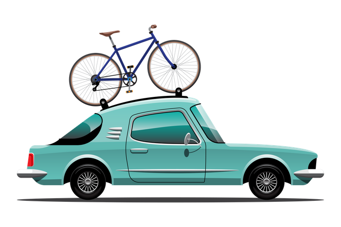 Tourists carry bicycles on cars Illustration