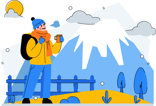 Tourists enjoy mountain view  Illustration
