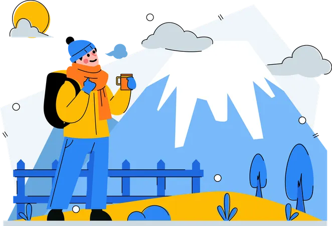 Tourists enjoy mountain view  Illustration