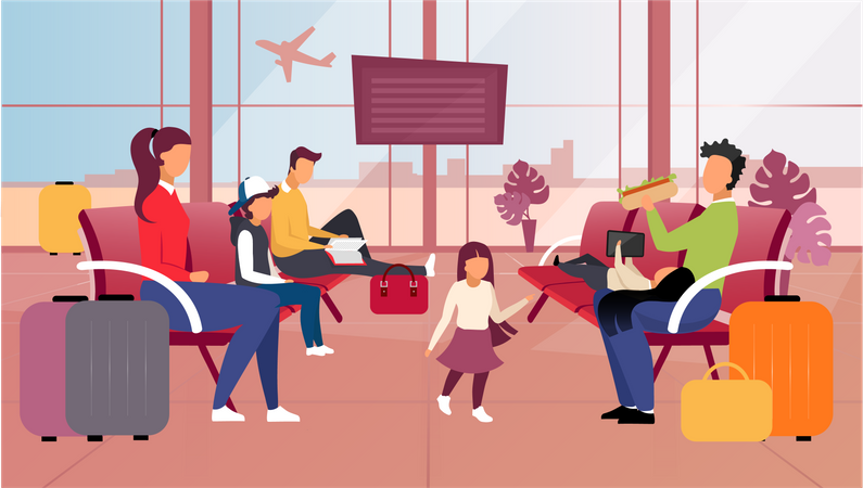 Tourists in airport Illustration