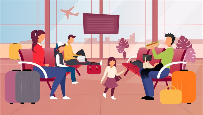 Tourists in airport  Illustration