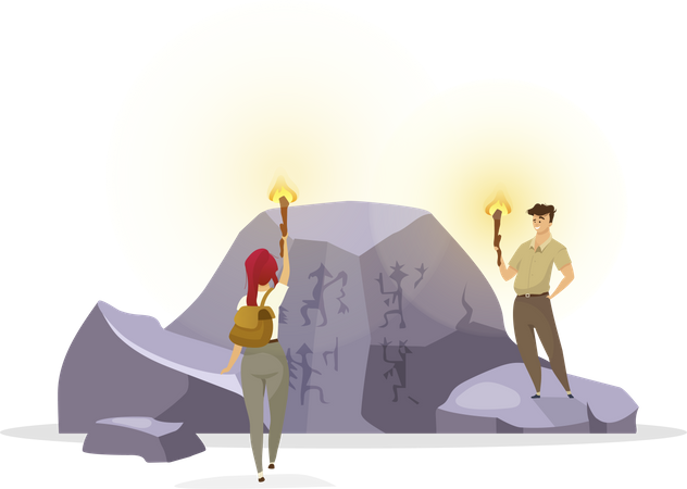 Tourists in cave Illustration