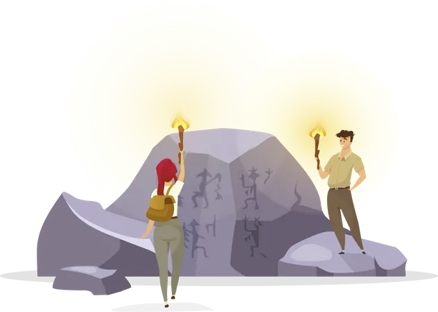 Tourists in cave Illustration