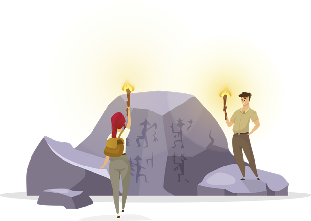 Tourists in cave  Illustration