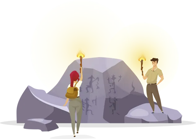 Tourists in cave  Illustration