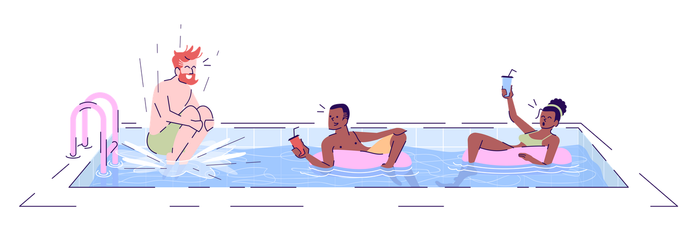 Tourists in swimming pool  Illustration