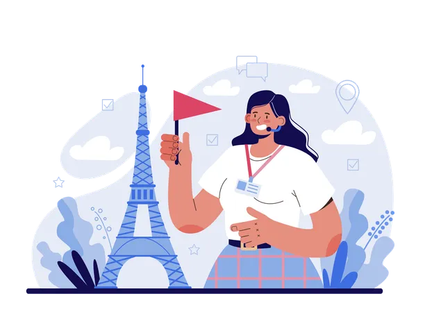 Tour Vacation Guide Concept Tourists Listening To The History Of The City And Attractions Tour Entertainment At Excursion Idea Of Traveling Abroad Flat Vector Illustration Illustration