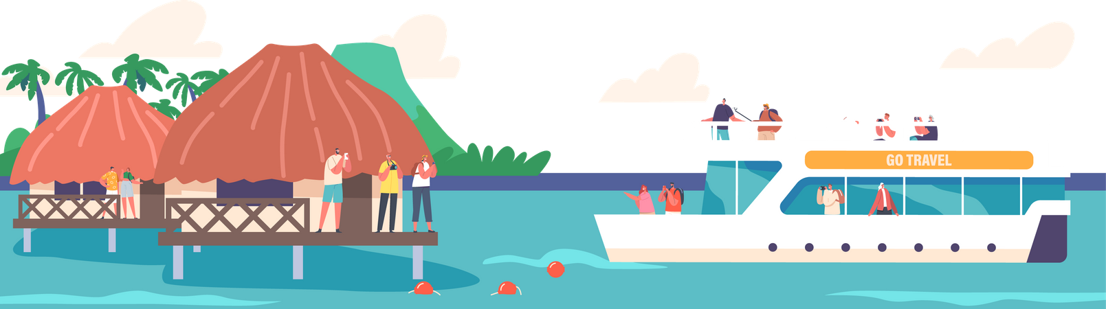 Tourists Spend Time Or Ship Illustration