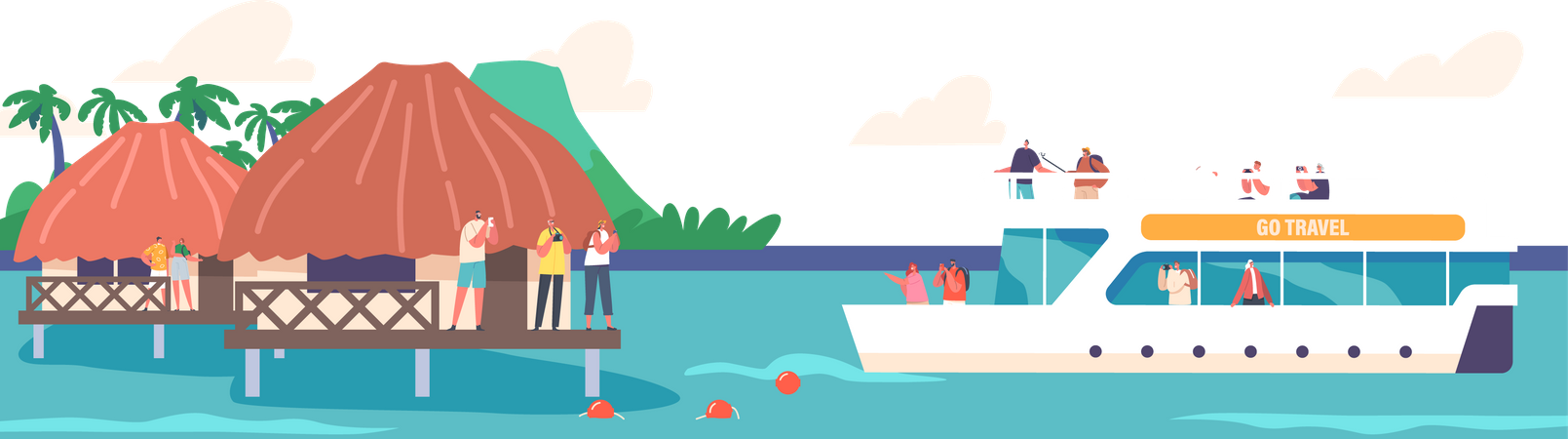 Tourists Spend Time Or Ship  Illustration