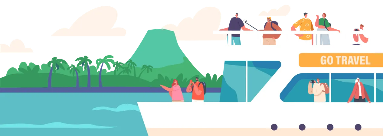 Tourists Traveling On Cruise  Illustration