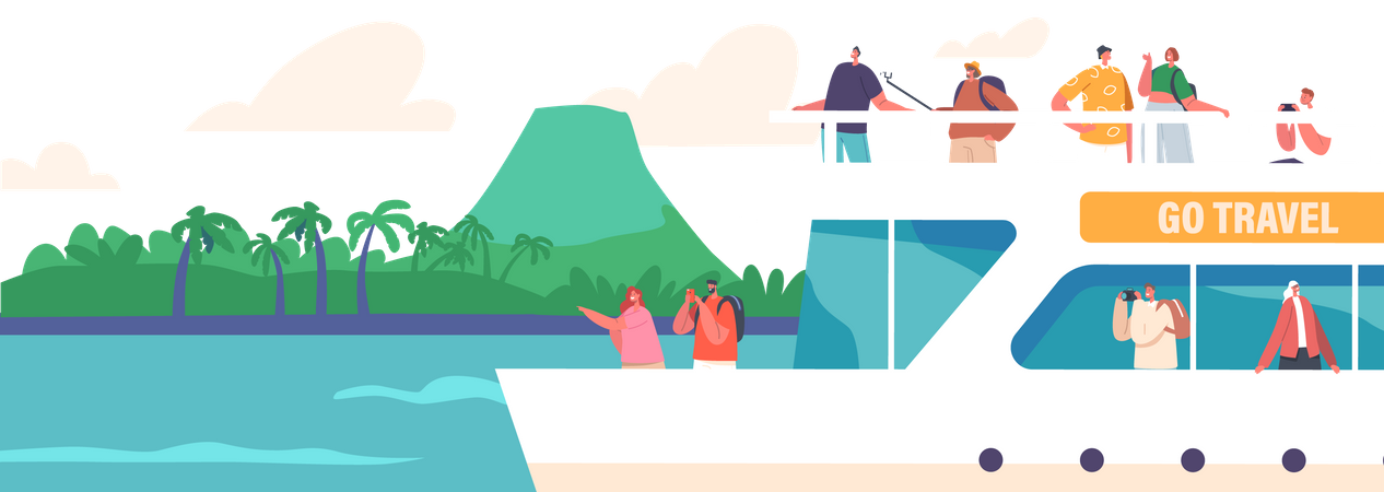 Tourists Traveling On Cruise  イラスト