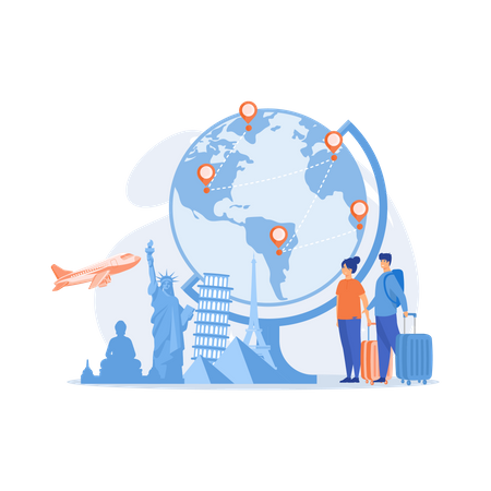 Tourists visiting Europe  Illustration