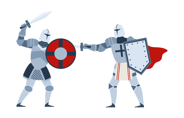 Tournament or battle of medieval foot knights  Illustration