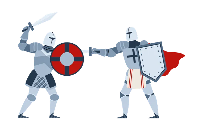 Tournament or battle of medieval foot knights  Illustration