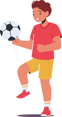 Tournoi de football avec un petit garçon présentant des cascades avec un ballon  Illustration