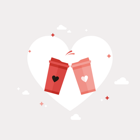 Tow Coffee Cup with Love Illustration
