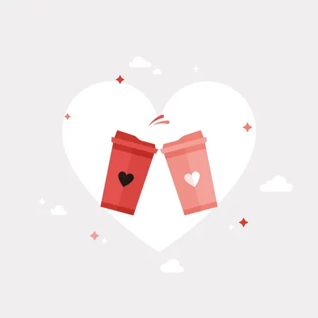Tow Coffee Cup with Love  Illustration