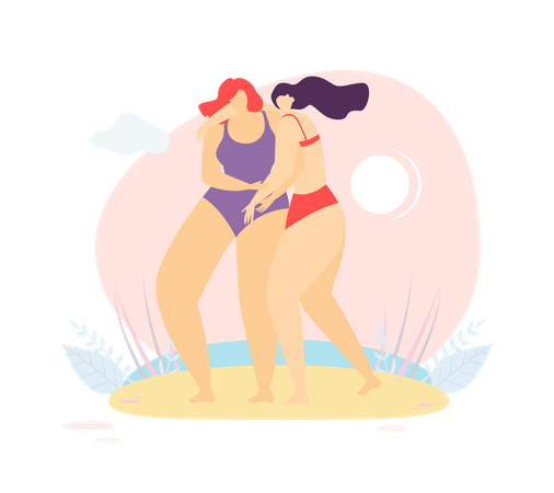 Tow girls enjoying on beach Illustration