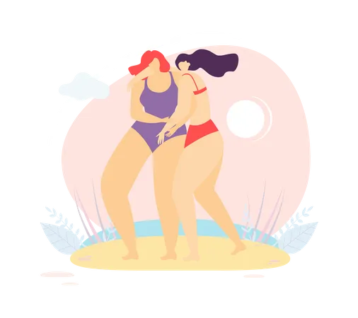 Tow girls enjoying on beach  Illustration