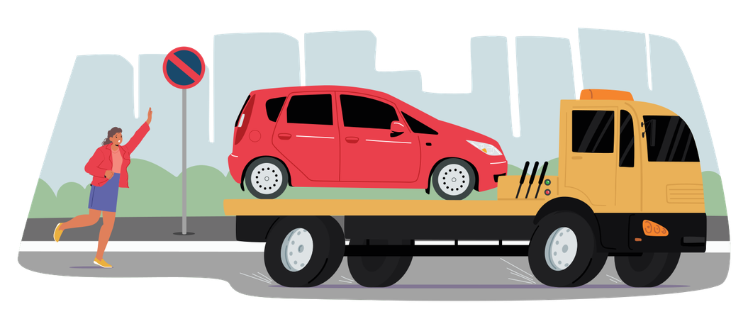 Tow Truck Towing Car From Restricted Area  Illustration