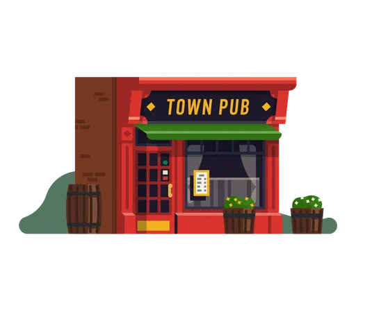 Town pub or restaurant Illustration