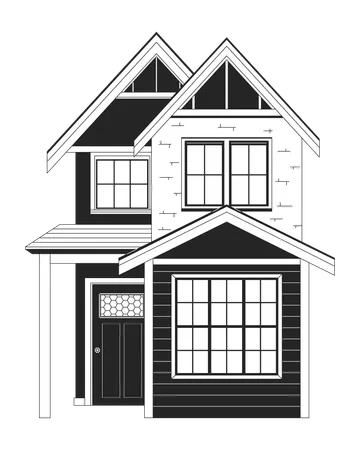 Townhouse House Black And White 2 D Line Cartoon Object Contemporary Townhome Housing Estate Living Building Isolated Vector Outline Item Property Exterior Monochromatic Flat Spot Illustration Illustration