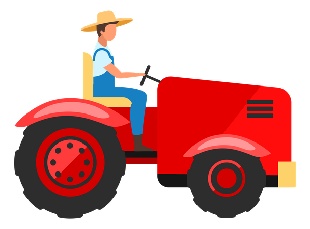 Trabajador agrícola conduciendo un tractor  Ilustración