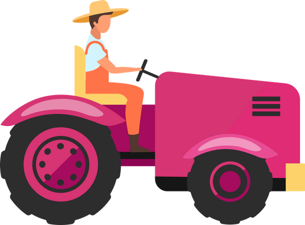 Trabajador agrícola conduciendo un tractor  Ilustración