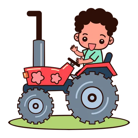 Trabajador agrícola conduciendo un tractor  Ilustración