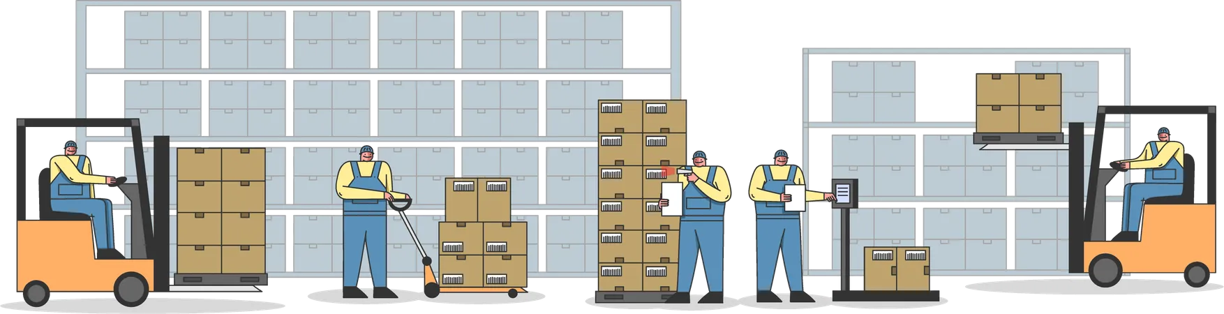 Trabajador de almacén trabajando juntos en el envío  Ilustración
