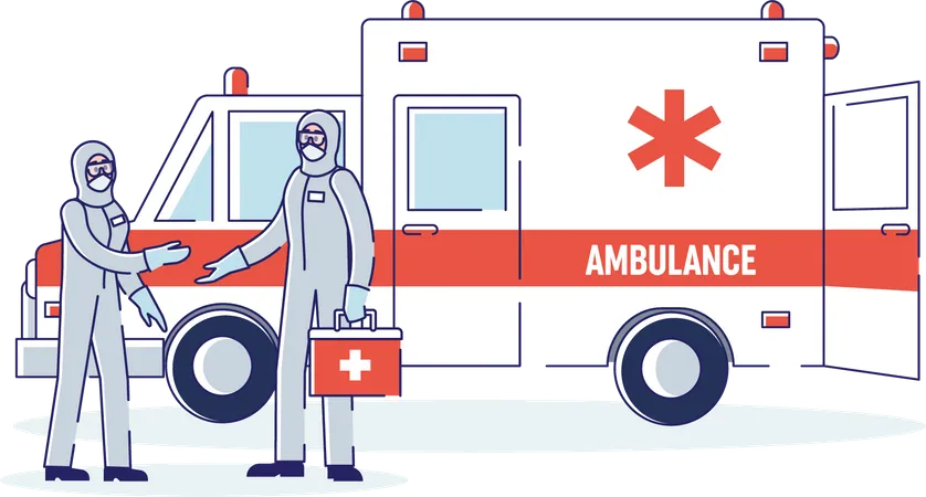 Trabajador de ambulancia encontrándose  Ilustración