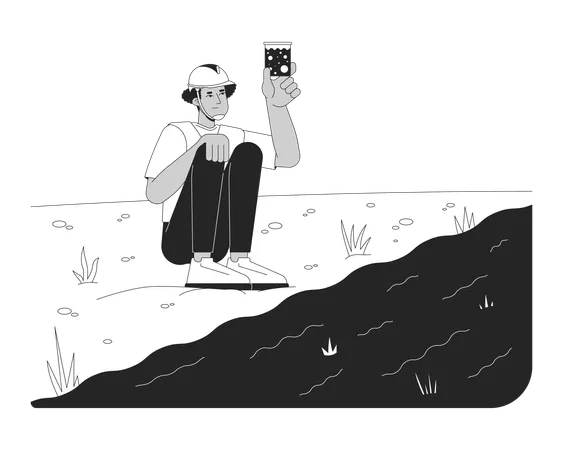 Trabajador de campo probando la calidad del agua del río  Ilustración