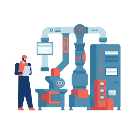 Industria inteligente Trabajador de fábrica o ingeniero trabaja en planta  Ilustración