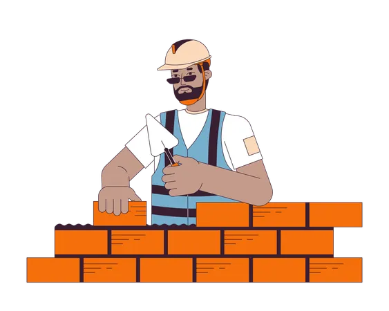 Trabajador de la construcción poniendo ladrillos  Ilustración