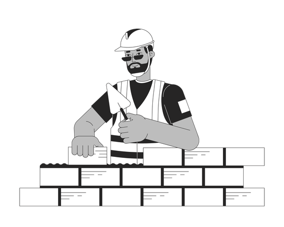 Trabajador de la construcción poniendo ladrillos  Ilustración