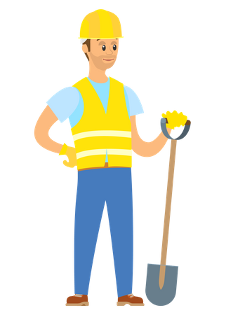 Trabajador de la construcción con pala  Ilustración