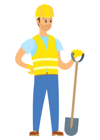 Trabajador de la construcción con pala  Ilustración