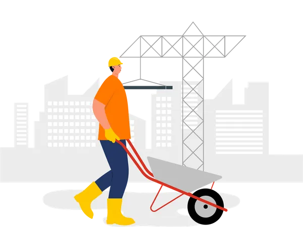 Trabajador de la construcción trabajando en el sitio  Ilustración
