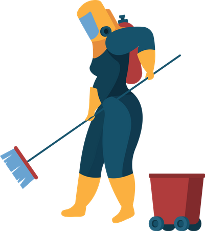 Trabajador de limpieza trapeando el piso  Ilustración