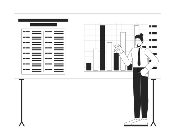 Trabajador de oficina masculino analizando un gráfico de barras  Ilustración