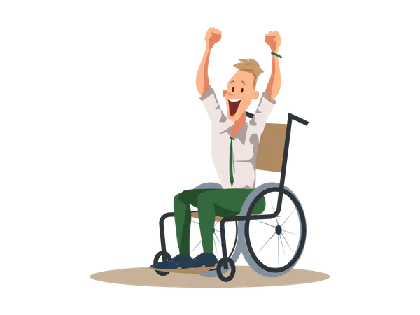 Trabajador de oficina discapacitado salido sentado en silla de ruedas  Ilustración