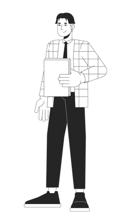 Oficinista masculino asiático con papeleo  Ilustración