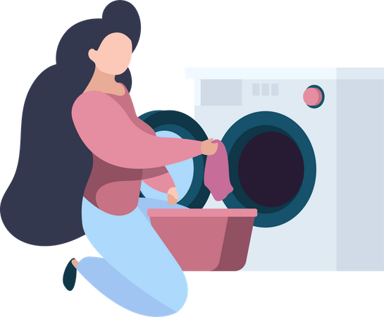 Trabajador del servicio de limpieza lavando ropa  Ilustración