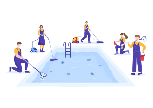 Trabajador de servicio de piscina  Ilustración