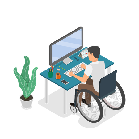 Trabajador discapacitado trabajando en la oficina  Ilustración