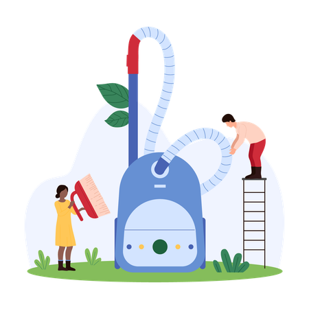 Trabajador haciendo servicio de limpieza para el hogar  Ilustración