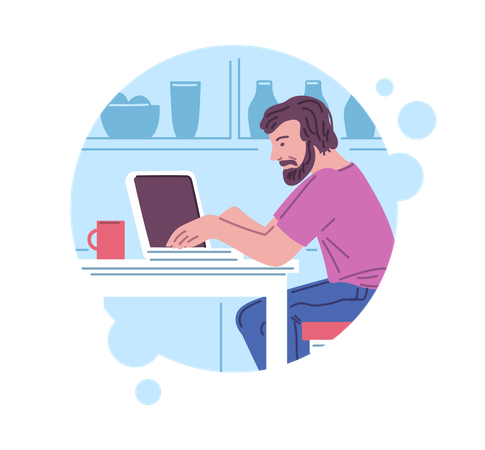 Hombre autónomo haciendo trabajo remoto  Ilustración